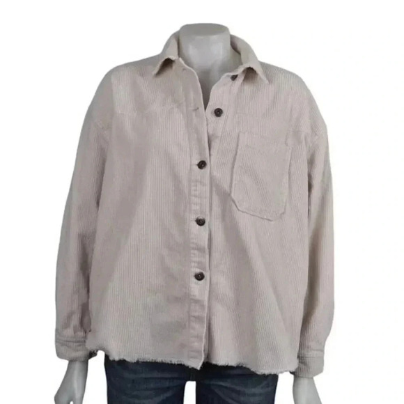 Zara Corduroy Oversized Loose Shirt Shacket Ivory Cream Long Sleeve Size  Small - Picture 5 of 13